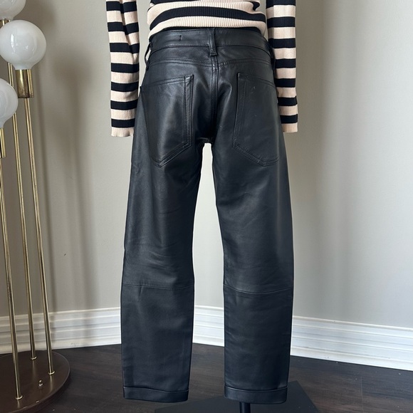 Like New! rag & bone The Dre Leather Straight Leg Boyfriend Pants Black Sz 25 - Picture 3 of 8